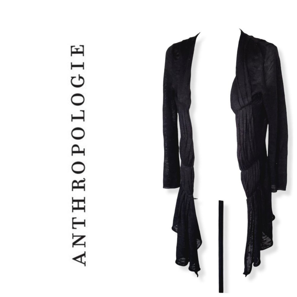 ANTHRO MOTH Ramie/Rayon Black Open Front Lightweight Cardigan